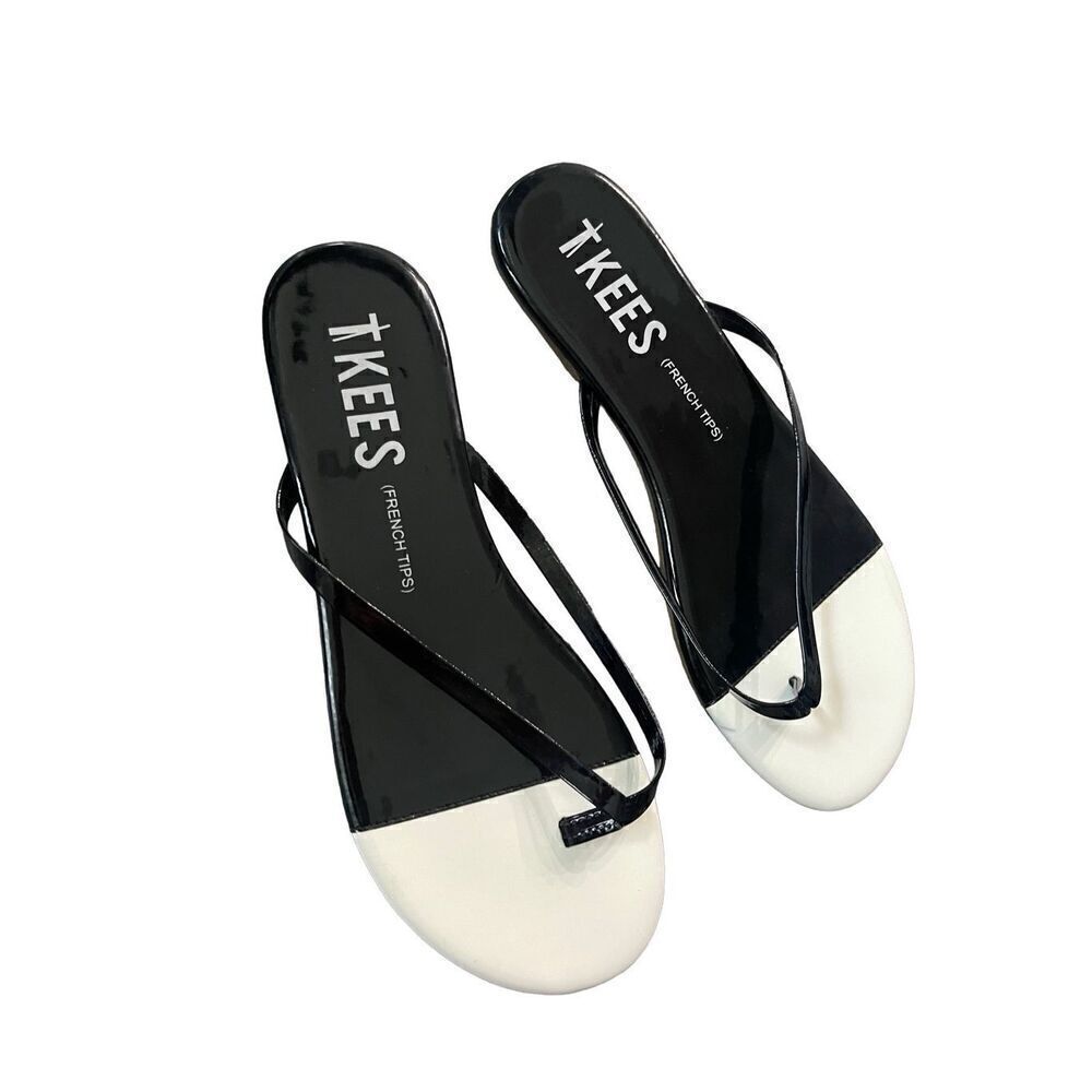 Tkees Womens Black White Leather Colorblock Flip Flop Sandals Size 8
